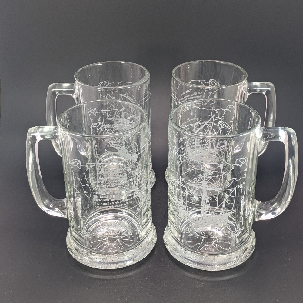 Columbus Voyage Ship Beer Glass Mugs Vintage